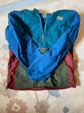 L.L.BEAN Mountain Classic Teal Nylon Half-Zip Anorak Windbreaker